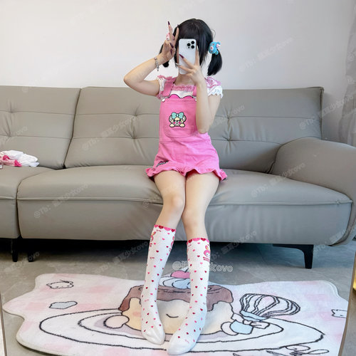 猫耳少女ovo mp袜子女儿服袜子可爱小兔爱心刺绣中筒袜长筒袜