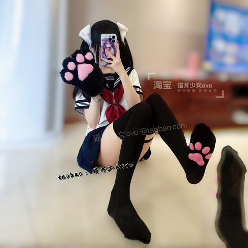 猫耳少女ovo 猫爪可爱袜子猫脚3D肉垫lolita丝袜黑丝白丝立体猫爪