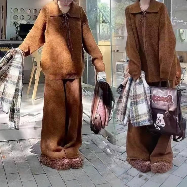 PH251125大爱美依缘2025秋冬新款高级感穿搭针织两件套宽松洋气女