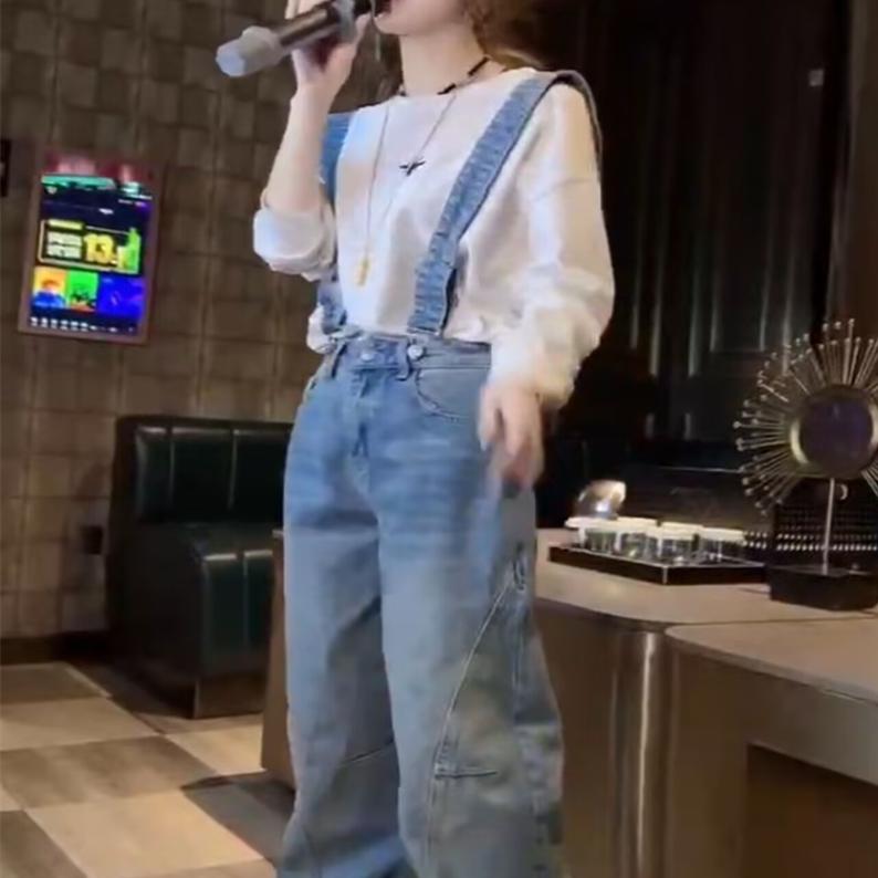 欧洲站春季新款宽松显瘦弯刀裤女减龄欧货背带裤长裤连体裤潮