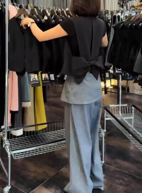 25197大爱美依缘2025夏季新款洋气后背马甲条纹阔腿裤女潮