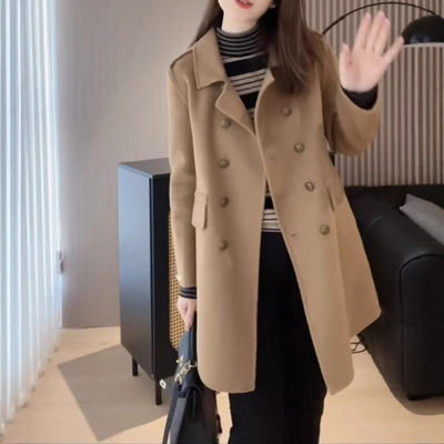 241068大爱美依缘2025秋季新款时尚翻领双排扣毛呢外套显瘦大衣女