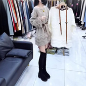 PH51012大爱美依缘2025秋冬新韩系温柔风拼接针织带腰带连衣裙女