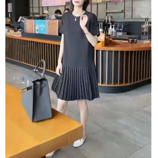 23065大爱美依缘2025夏季新款韩版宽松纯色减龄中长款压褶连衣裙