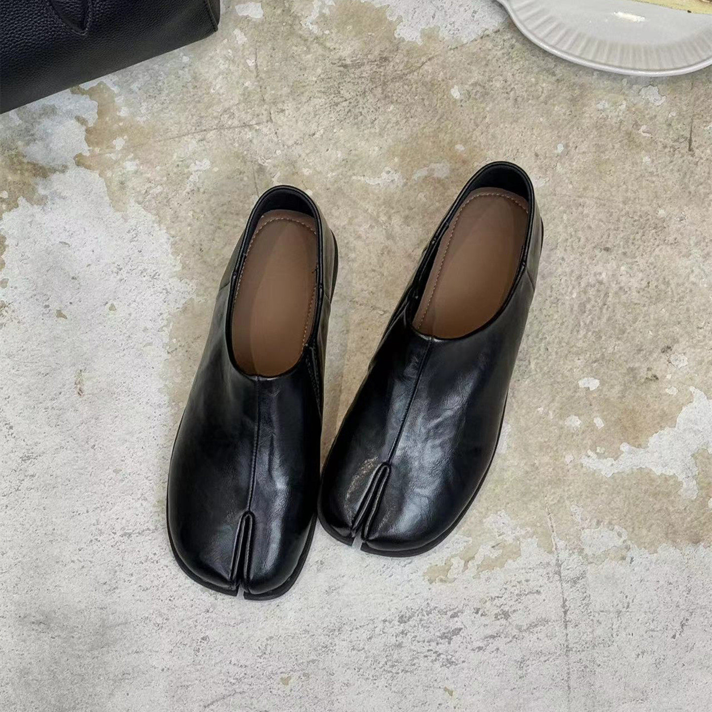 方头时尚分趾单鞋女2026年春季新款百搭真皮韩版一脚蹬平底小皮鞋,女鞋,深口单鞋,淘宝优惠券,粉丝福利购,淘宝优惠卷