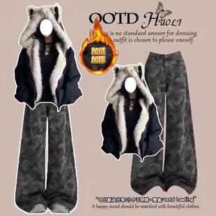 女童冬季套装2025新款12岁13中大童学生洋气时髦加绒加厚保暖外套