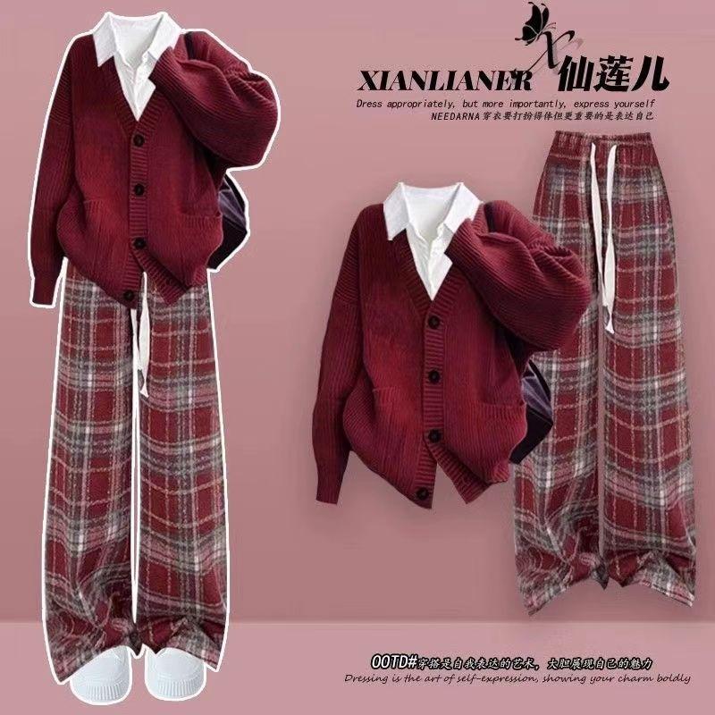 女大童秋冬新款洋气毛衣学生套装