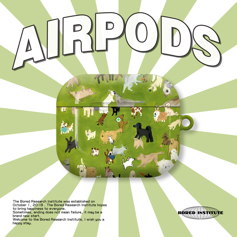 可爱绿色草地小狗开会简约复古插画适用于AirPods3代耳机壳AirPodsPro第二代/一代保护套光面硬壳AirPods4代