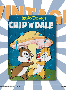 躲雨松鼠可爱美式海报艺术卡通画适用于苹果2024款iPadPro12.9/11三折保护壳air6/air5/mini6防摔气囊平板壳