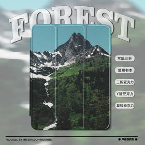 雪山绿色森林小众复古天空艺术潮适用于苹果2025款iPadPro12.9/11三折保护壳air6/air7/mini7亚克力Y折平板壳