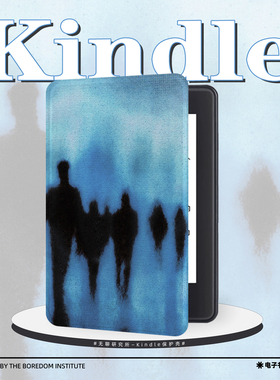 版画小人蓝色适用kindle7/8代电子书保护套5代oasis2/3防摔带休眠