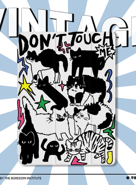 可爱奶油猫咪简约潮流艺术简笔画适用于苹果2024款iPadPro12.9/11三折保护壳air6/air5/mini6防摔气囊平板壳