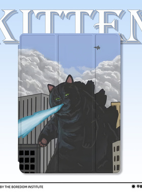 小众欧美哥斯拉猫咪油画破坏者简约适用苹果2022款iPadPro12.9/11三折保护壳air5/mini6/防摔壳ipad10笔槽
