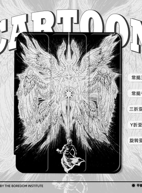 暗黑天使手绘潮简约绘画复古漫画适用于苹果2024款iPadPro12.9/11三折保护壳air6/air5/mini7亚克力Y折平板壳