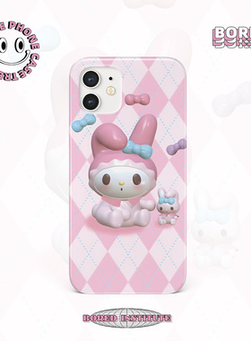 小众粉色少女可爱小兔子插画适用IPhone7/8p/X/XS/XR/11/12/13/14/15/16pro菲林手机壳imd硅胶软壳小米华为