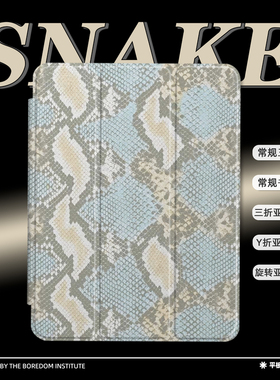 赛博朋克青色蛇纹印花小众亚文化适用于苹果2024款iPadPro12.9/11三折保护壳air6/air5/mini7亚克力Y折平板壳