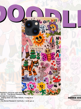 复古蜡笔涂鸦简约小众叠加插画多巴胺艺术适用于苹果IPhone15/14promax/13pro/12/11/16pro菲林手机壳IMD软壳