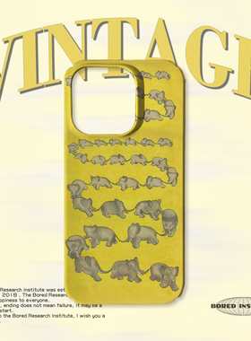 复古大象排队艺术插画趣味小众绘本适用于IPhone15/14plus/13pro/12/16/16promax/17菲林磁吸手机壳IMD软壳