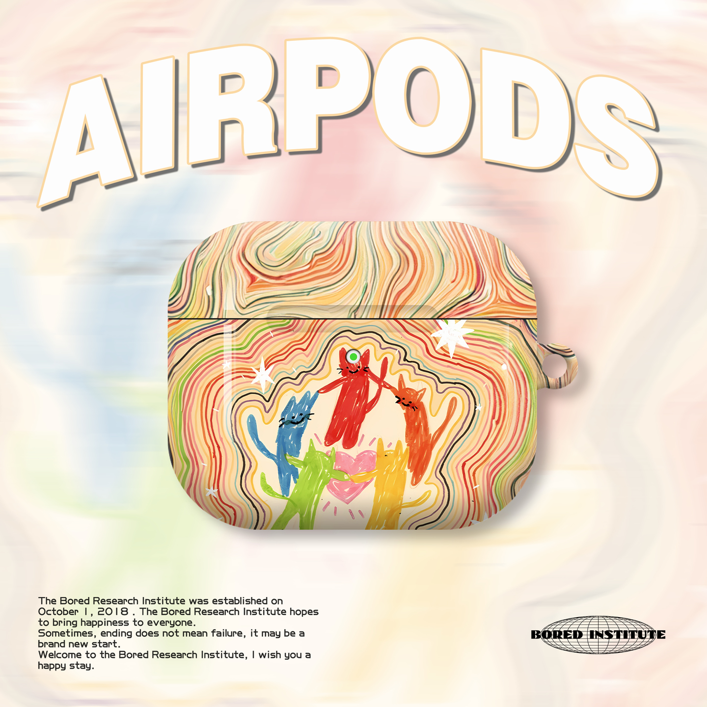 涂鸦小猫水彩笔舞蹈小众复古潮流ins适用于AirPods3代耳机壳AirPodsPro第二代/一代保护套光面硬壳AirPods4代