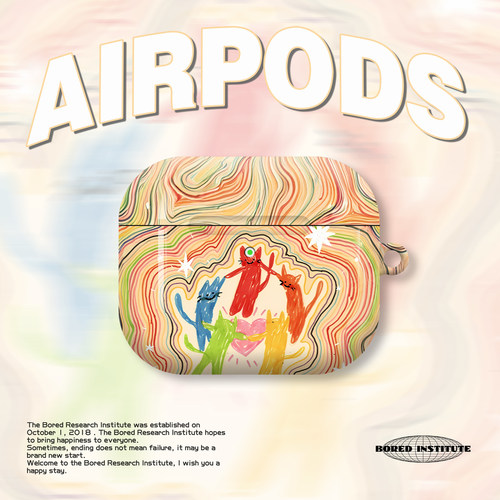 涂鸦小猫水彩笔舞蹈小众复古潮流ins适用于AirPods3代耳机壳AirPodsPro第二代/一代保护套光面硬壳AirPods4代