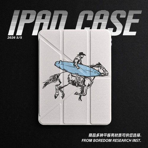 西部牛仔骑马冲浪手机壳复古适用苹果2025款iPadPro11寸/13寸Y折保护壳air8/mini7亚克力360旋转平板壳书本