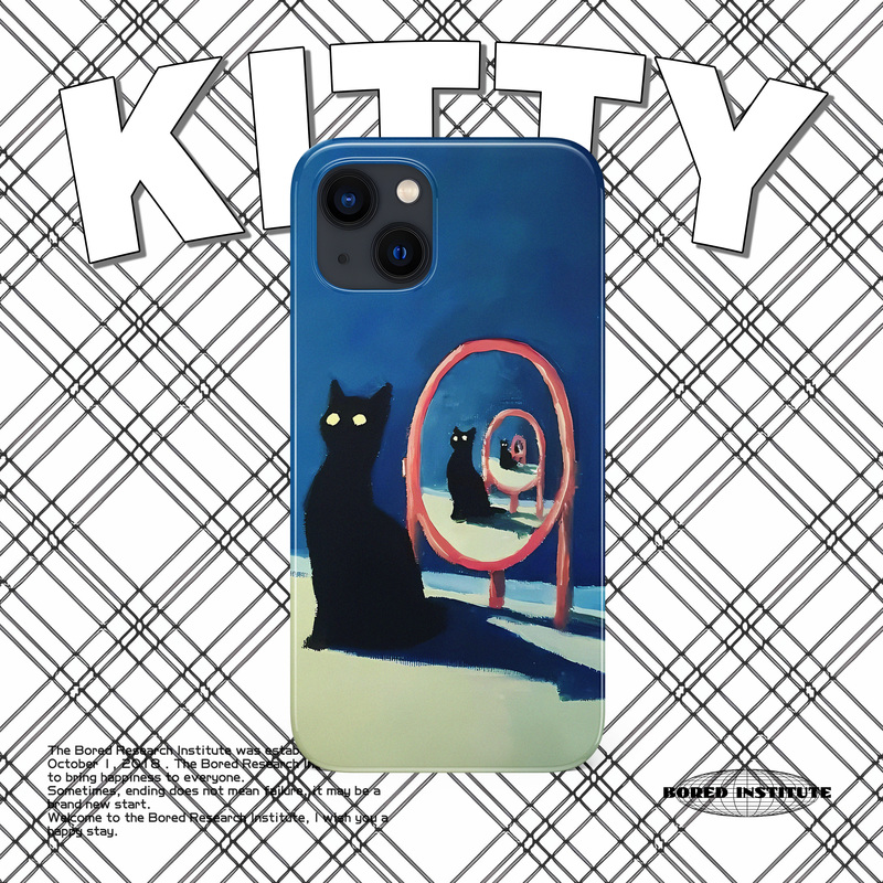 vintage镜子可爱猫咪油画插画复古潮小众适用于苹果IPhone15/14promax/13pro/12/11/xs/16菲林手机壳IMD软壳