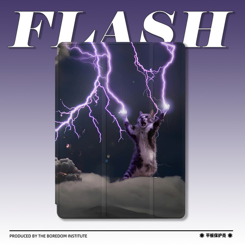 赛博复古小众雷神小猫可爱插画潮流闪电适用苹果2022款iPadPro12.9/11三折保护壳air5/mini6防摔壳ipad10笔槽