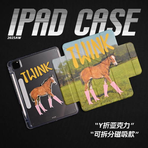 【3Y磁吸搭扣-亚克力】草原马驹复古相片美式潮iPad11笔槽亚克力air7保护套A16适用苹果iPadPro2025笔槽mini7