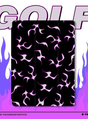 潮流复古紫色火焰ins风简约潮golf适用于苹果2024款iPadPro12.9/11三折保护壳air6/air5/mini6防摔气囊平板壳