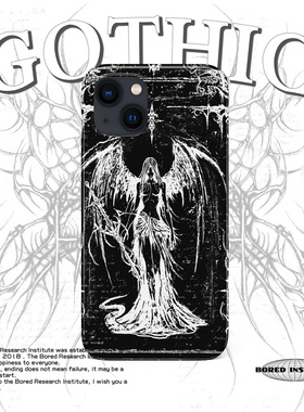 小众线条艺术朋克简笔画潮流暗黑天使复古适用于苹果IPhone15/14promax/13pro/12/11/xs/16菲林手机壳IMD软壳