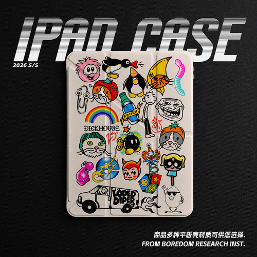 恶搞美式卡通小众插画艺术潮流适用苹果2025款iPadPro11寸/13寸Y折保护壳air8/mini7亚克力360旋转平板壳书本