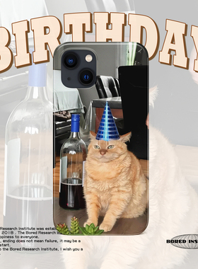 酒鬼小猫橘猫庆祝可爱小众艺术复古适用于苹果IPhone15/14plus/13pro/12/11/16/16promax菲林手机壳IMD软壳