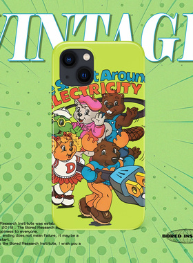 美式潮流复古插画杂志小熊小鹿可爱简约绿适用于苹果IPhone15/14promax/13pro/12/11/xs/16菲林手机壳IMD软壳