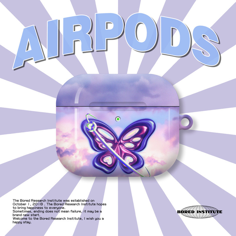 小众复古光影蝴蝶紫色简约复古ins风适用于AirPods3代耳机壳AirPodsPro第二代/一代保护套光面硬壳AirPods4代