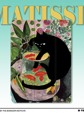 复古马蒂斯油画黑猫适用于2022iPadPro12.9三折保护壳air5/mini6