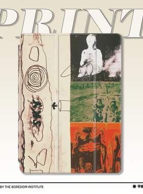 vintage复古小众欧美原创美式拼接版画适用苹果2022款iPadPro12.9/11三折保护壳air5/mini6防摔壳ipad10笔槽