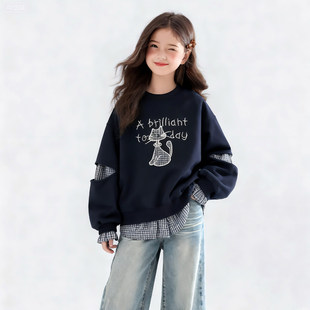 女童卫衣加绒冬季2025新款初中生女孩秋冬款上衣女大童冬装打底衫