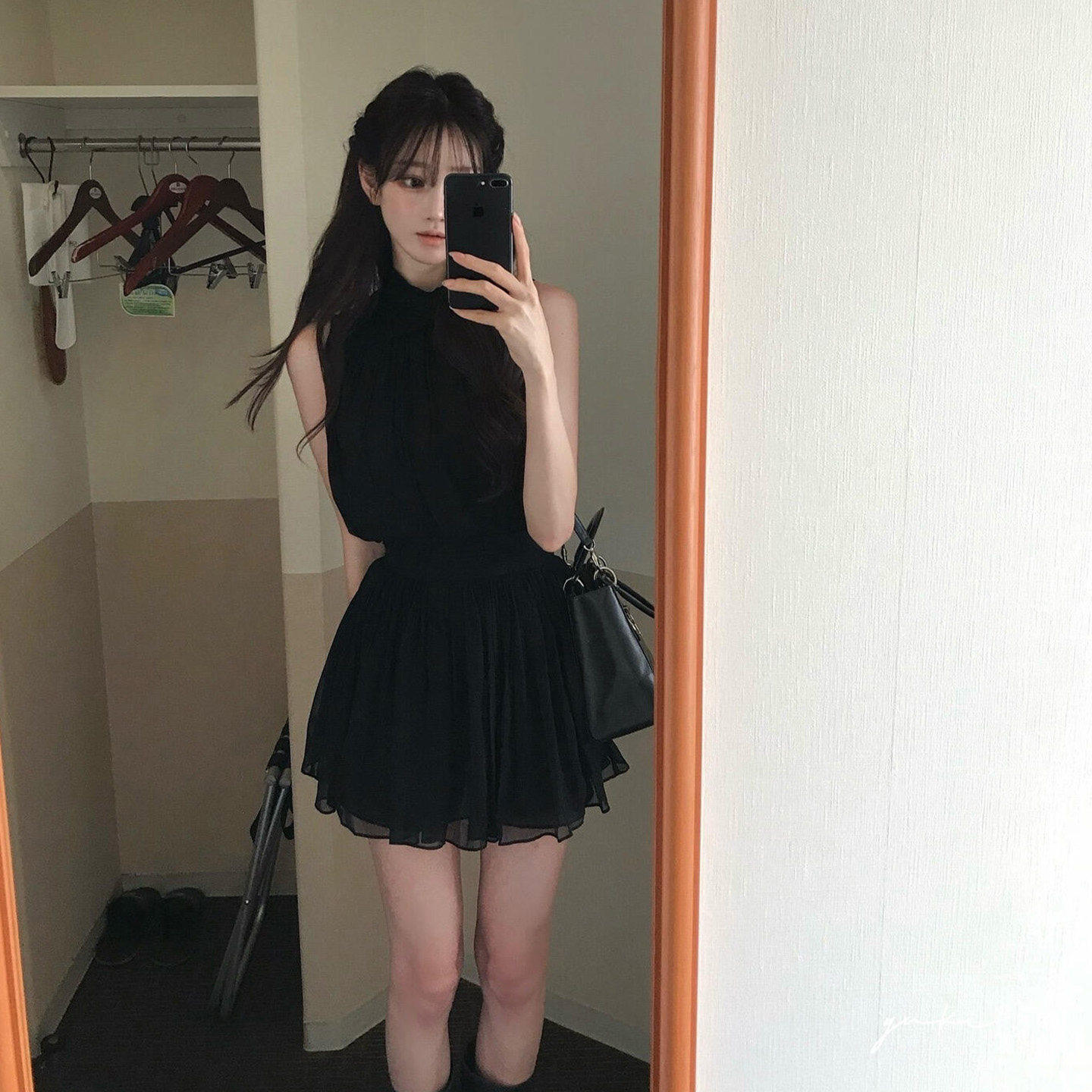 专柜正品黑色半高领无袖连衣裙女夏季高级感修身收腰显瘦气质小个