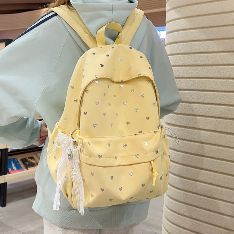 专柜正品书包初中女生ins风高颜值多层高中生黄色双肩包大容量学