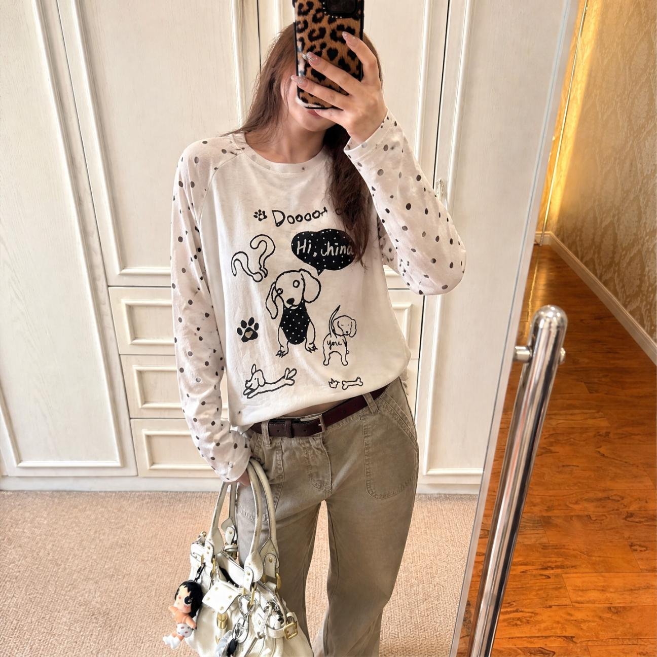 专柜正品美式复古波点小狗印花薄款防晒罩衫女夏季外搭轻薄透气空
