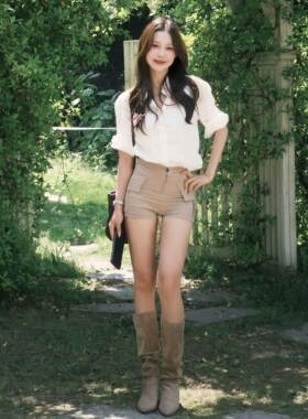专柜正品老钱风穿搭套装宽松Polo领白色衬衫女夏季高腰卡其色短裤
