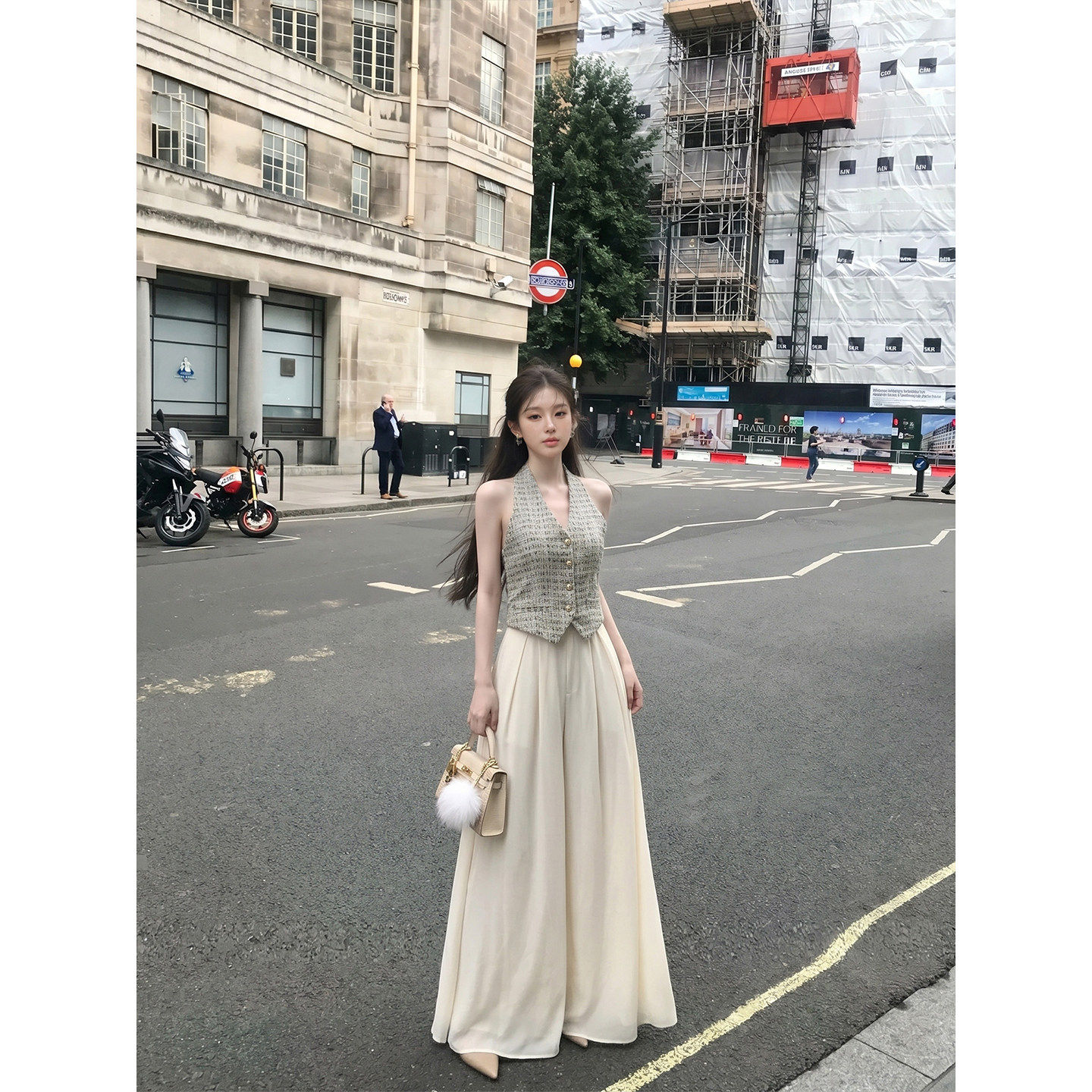 专柜正品法式高级感气质套装裤女夏季挂脖背心马甲阔腿长裤两件套