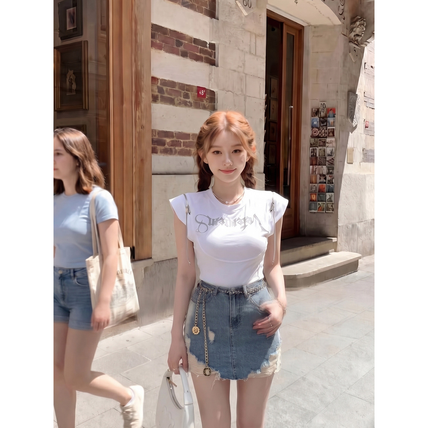 专柜正品白色无袖背心t恤女夏季设计感字母修身显瘦百搭短款上衣