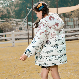 棉服秋冬儿童加厚外套面包服 洋气中大童印花韩版 女童棉衣冬装 新款