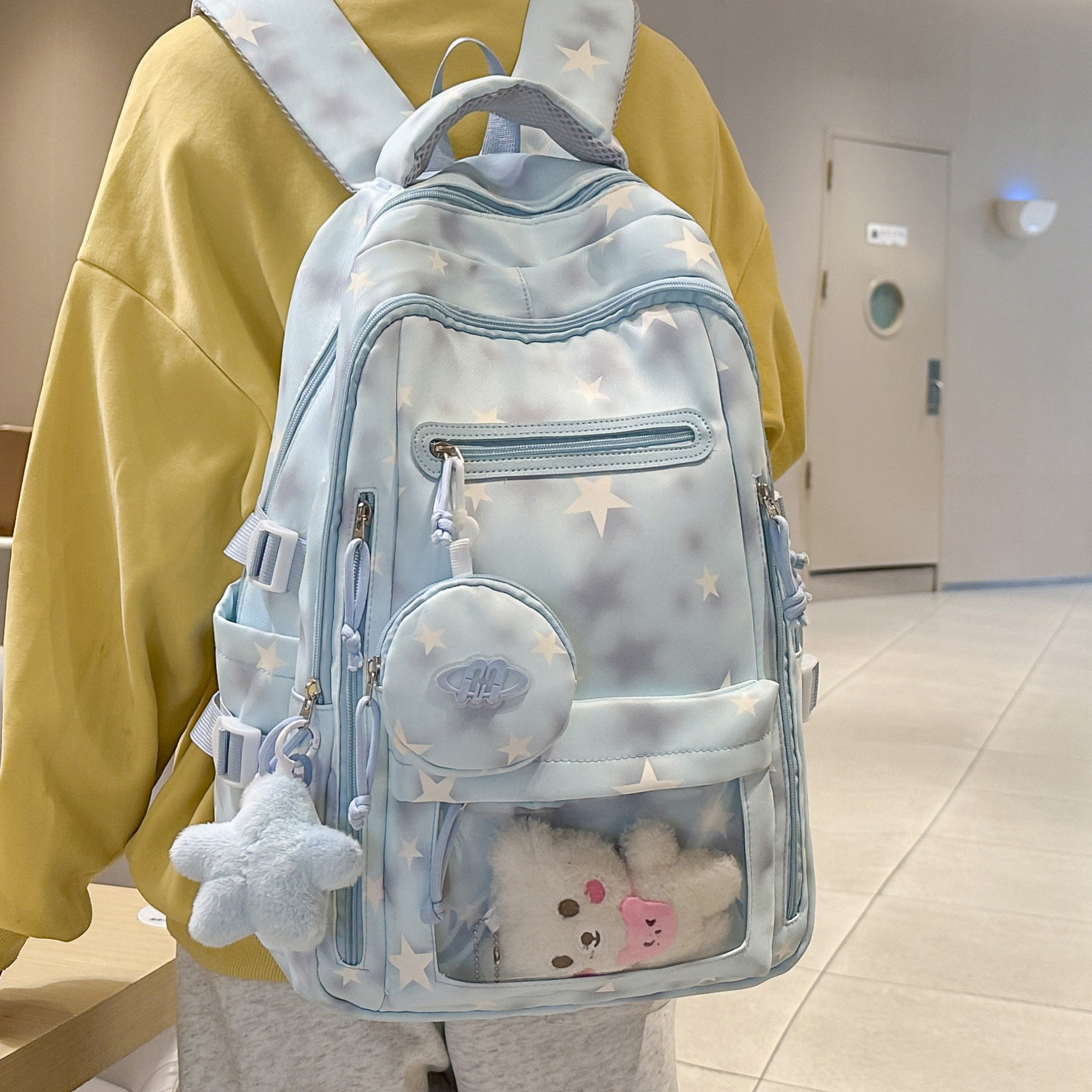 专柜正品可爱星星印花书包女韩版休闲百搭双肩包初中高中大学生上