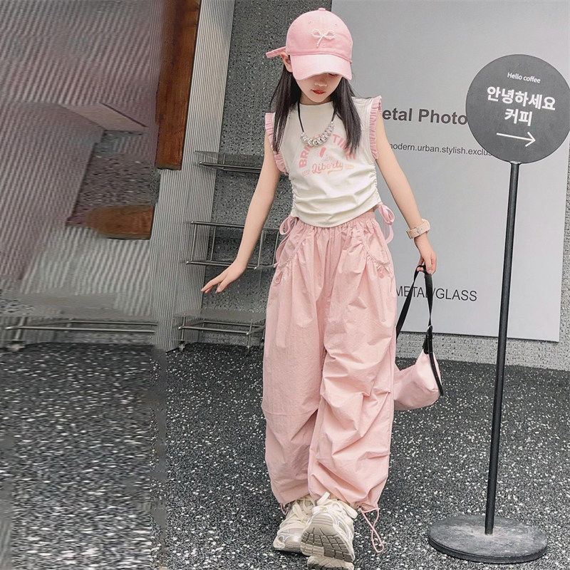 女童套装夏装2025新款儿童洋气女孩时髦背心又酷又飒爵士舞工装裤