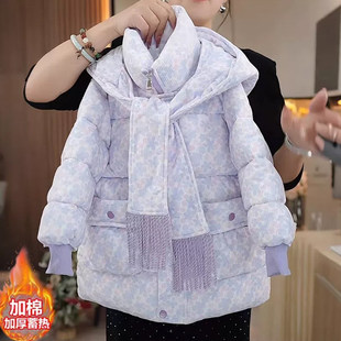 女大童中长款 儿童洋气加厚棉衣冬装 夹棉外套 2025新款 女童棉服冬季