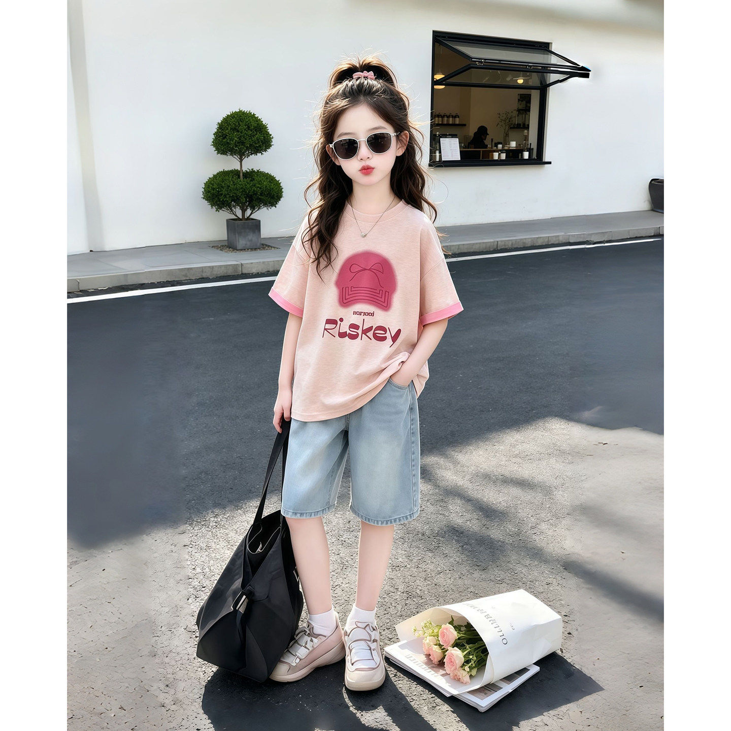 女童短袖T恤套装夏季2026新款儿童超好看洋气时髦夏装女孩两件套t