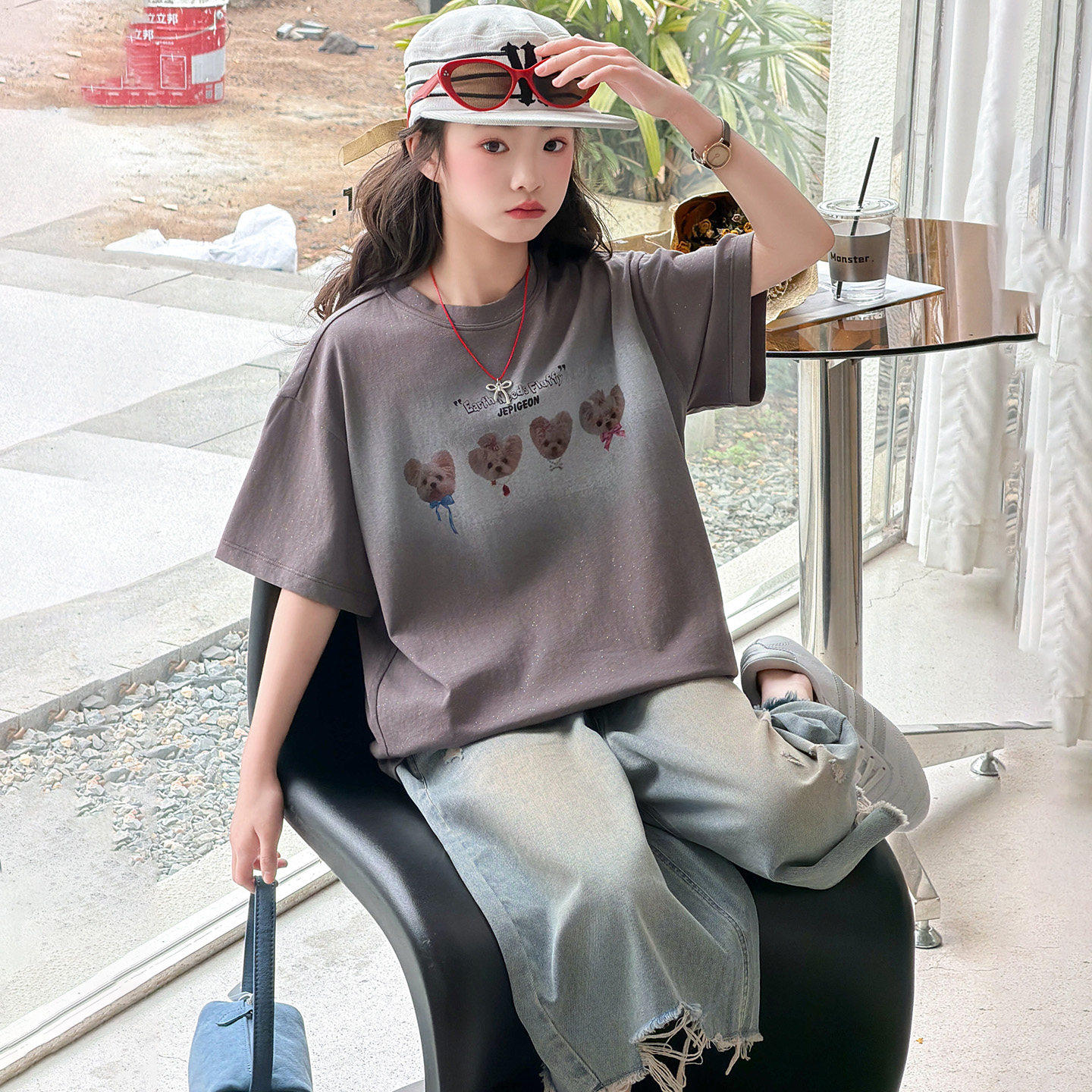 女童纯棉短袖套装夏季2026新款儿童休闲宽松t恤大童洋气百搭上衣
