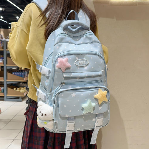 专柜正品小清新大容量减负书包女初中生日韩风纯色波点双肩包高中